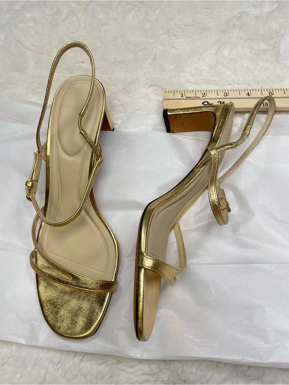 Vince Metallic Gold Strappy Slingback Heels, Size 9